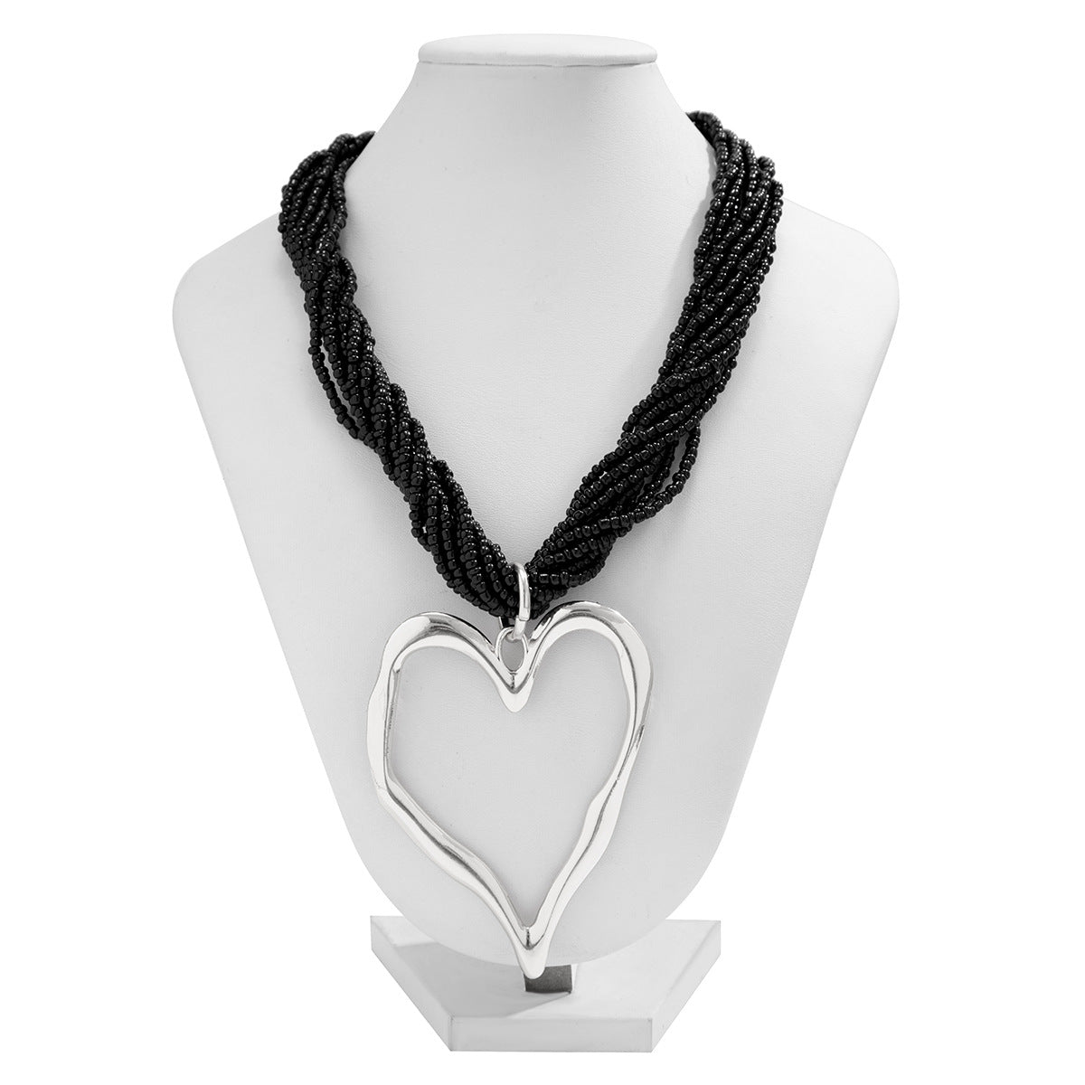 Exaggerated rice bead multi-layered heart-shaped pendant necklace personalized lava peach heart necklace accessory