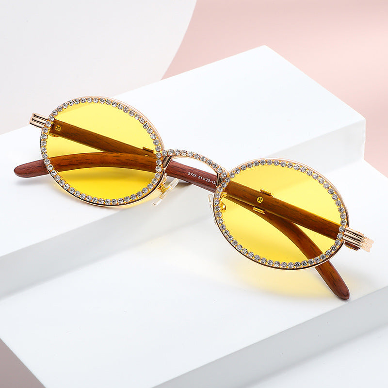 New Round Exquisite Handmade Chain Flat Lens Retro Round Frame Personality Sunglasses Small Frame Sunglasses
