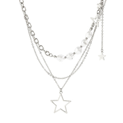 Cold style hollow out pentagram star shaped pendant with three layered necklace necklaces
