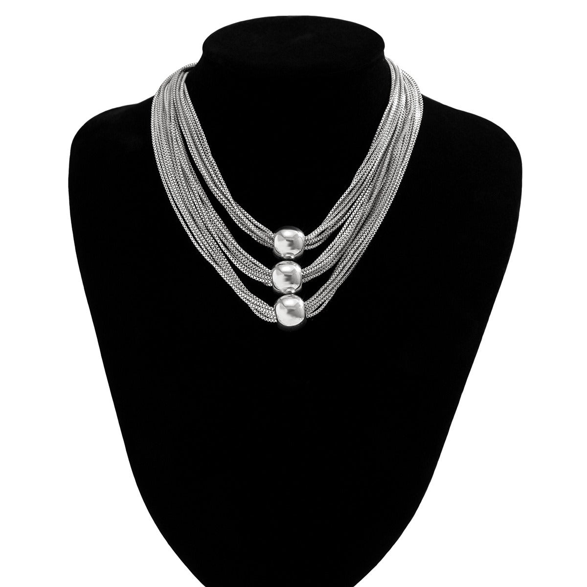 Exaggerated Metal Ball Pendant Necklace Personalized Multi layered Box Chain Retro Necklace for Women