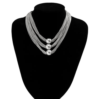 Exaggerated Metal Ball Pendant Necklace Personalized Multi layered Box Chain Retro Necklace for Women