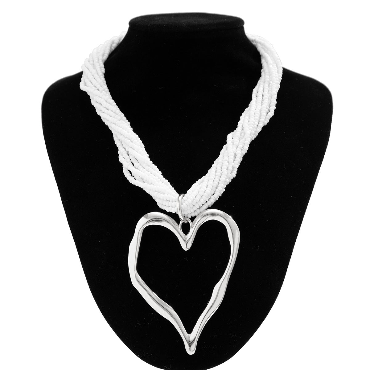 Exaggerated rice bead multi-layered heart-shaped pendant necklace personalized lava peach heart necklace accessory