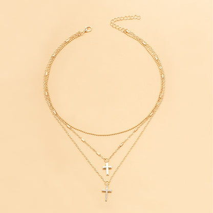 Full diamond cross pendant chain collarbone chain necklace with multiple layered layered necklace accessories