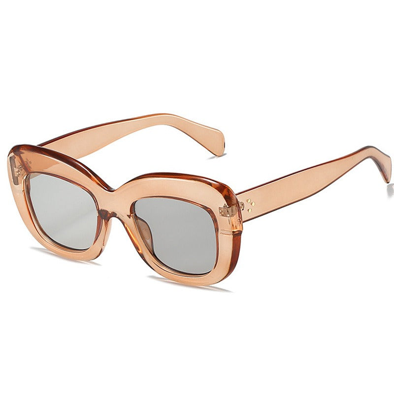 Retro large frame cat eye sunglasses for women with high-end feel and temperament spicy girl with round face and trendy