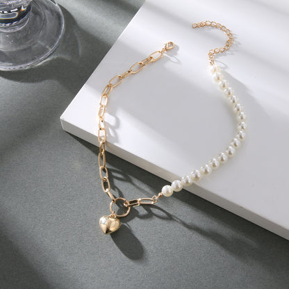 Necklace heart-shaped pearl collarbone necklace women&