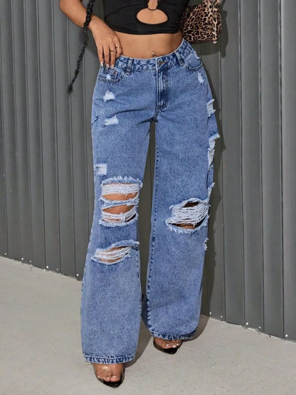 Distressed Wide Leg Jeans