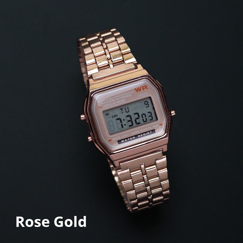 Rose Gold Silver Watches Men Watch Electronic Digital Display Retro Style Clock Men&