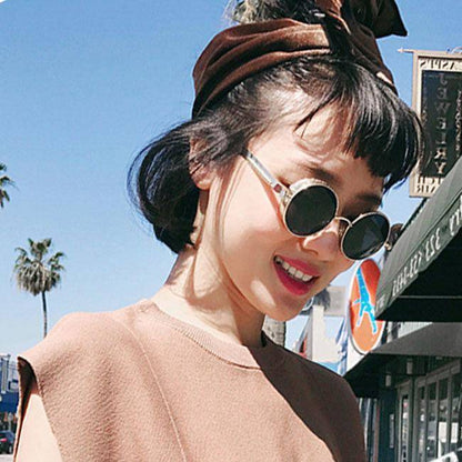 Retro Round Frame Sunglasses Brown Men And Women Chain Prince Mirror Steampunk Sunglasses Heavy Metal Sunglasses