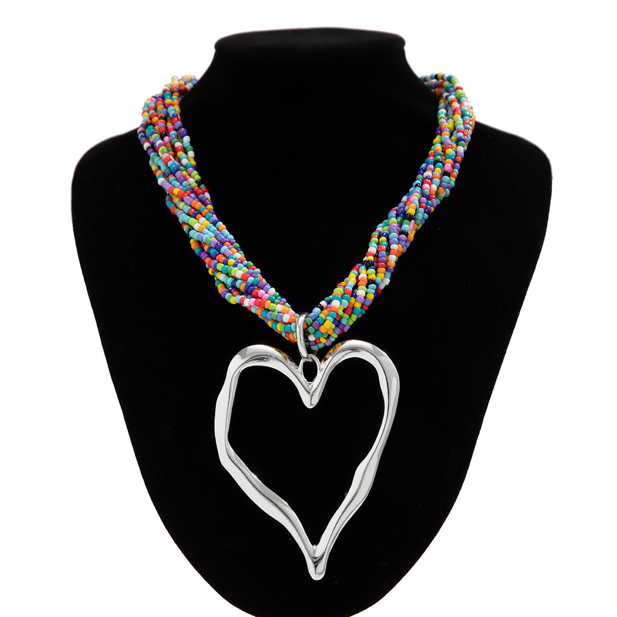 Exaggerated rice bead multi-layered heart-shaped pendant necklace personalized lava peach heart necklace accessory
