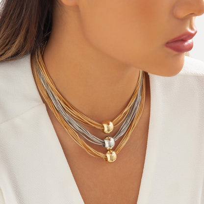 Exaggerated Metal Ball Pendant Necklace Personalized Multi layered Box Chain Retro Necklace for Women