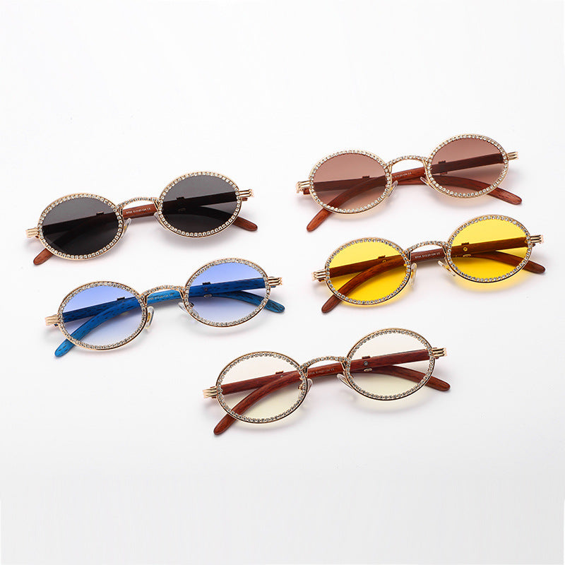 New Round Exquisite Handmade Chain Flat Lens Retro Round Frame Personality Sunglasses Small Frame Sunglasses