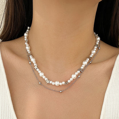 Cold style hollow out pentagram star shaped pendant with three layered necklace necklaces