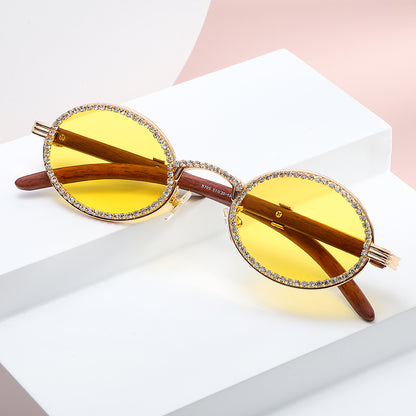 New Round Exquisite Handmade Chain Flat Lens Retro Round Frame Personality Sunglasses Small Frame Sunglasses