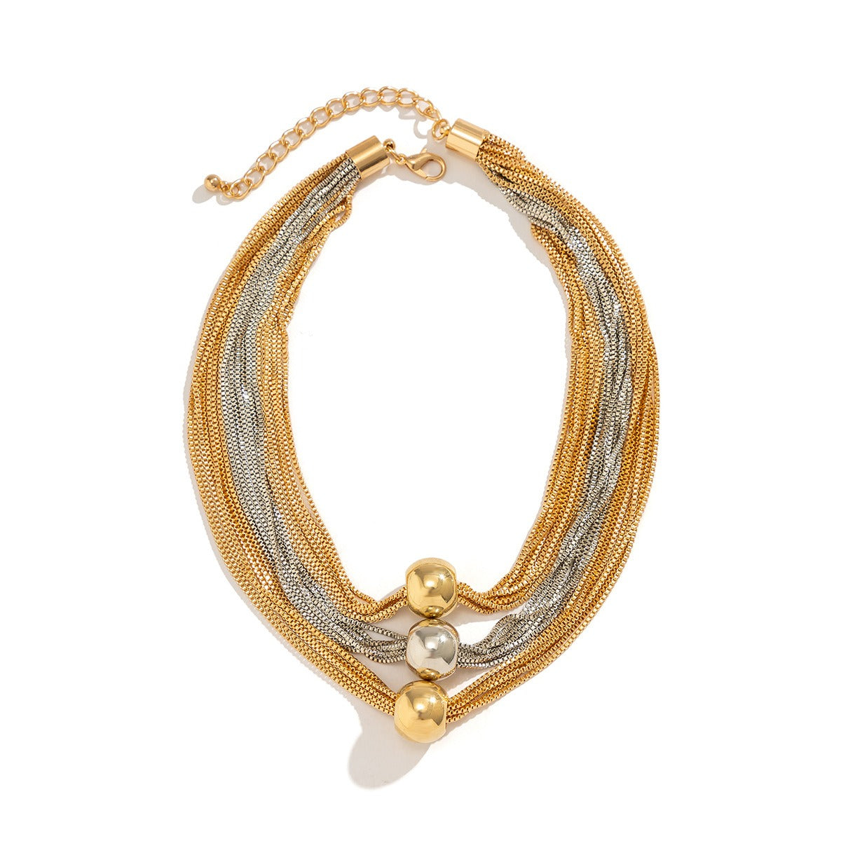 Exaggerated Metal Ball Pendant Necklace Personalized Multi layered Box Chain Retro Necklace for Women