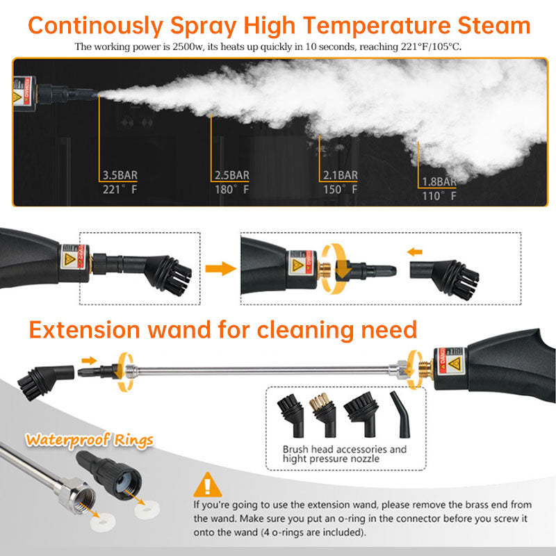 AC Steam Cleaner, Portable High Temp Steamer for Kitchen Grease, Range Hood, Glass &amp; Home Appliance Disinfection