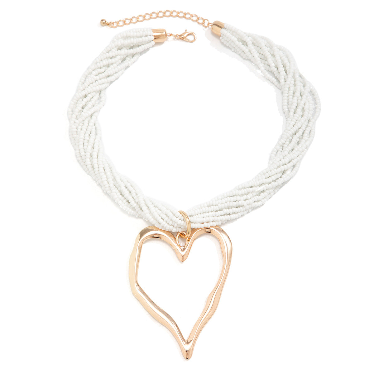 Exaggerated rice bead multi-layered heart-shaped pendant necklace personalized lava peach heart necklace accessory
