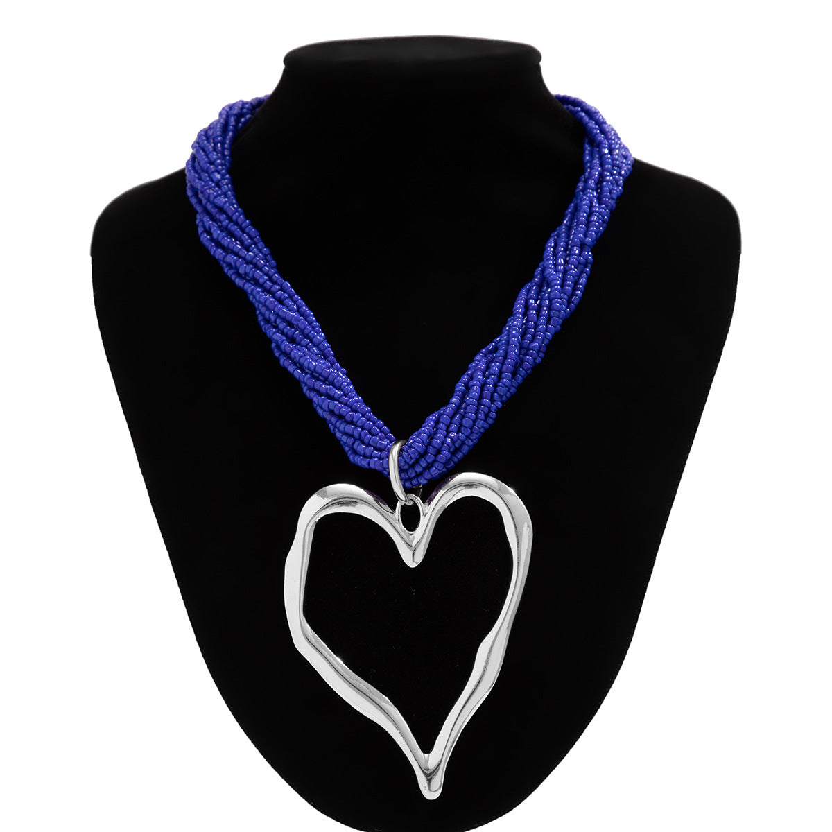 Exaggerated rice bead multi-layered heart-shaped pendant necklace personalized lava peach heart necklace accessory